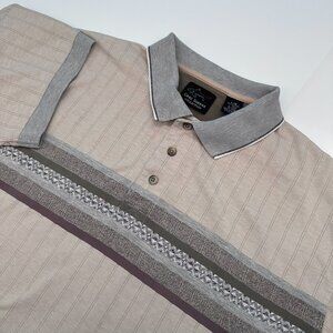 VTG Greg Norman Collection Geometric Patterned Golf Polo, Size Large, Cream/Grey